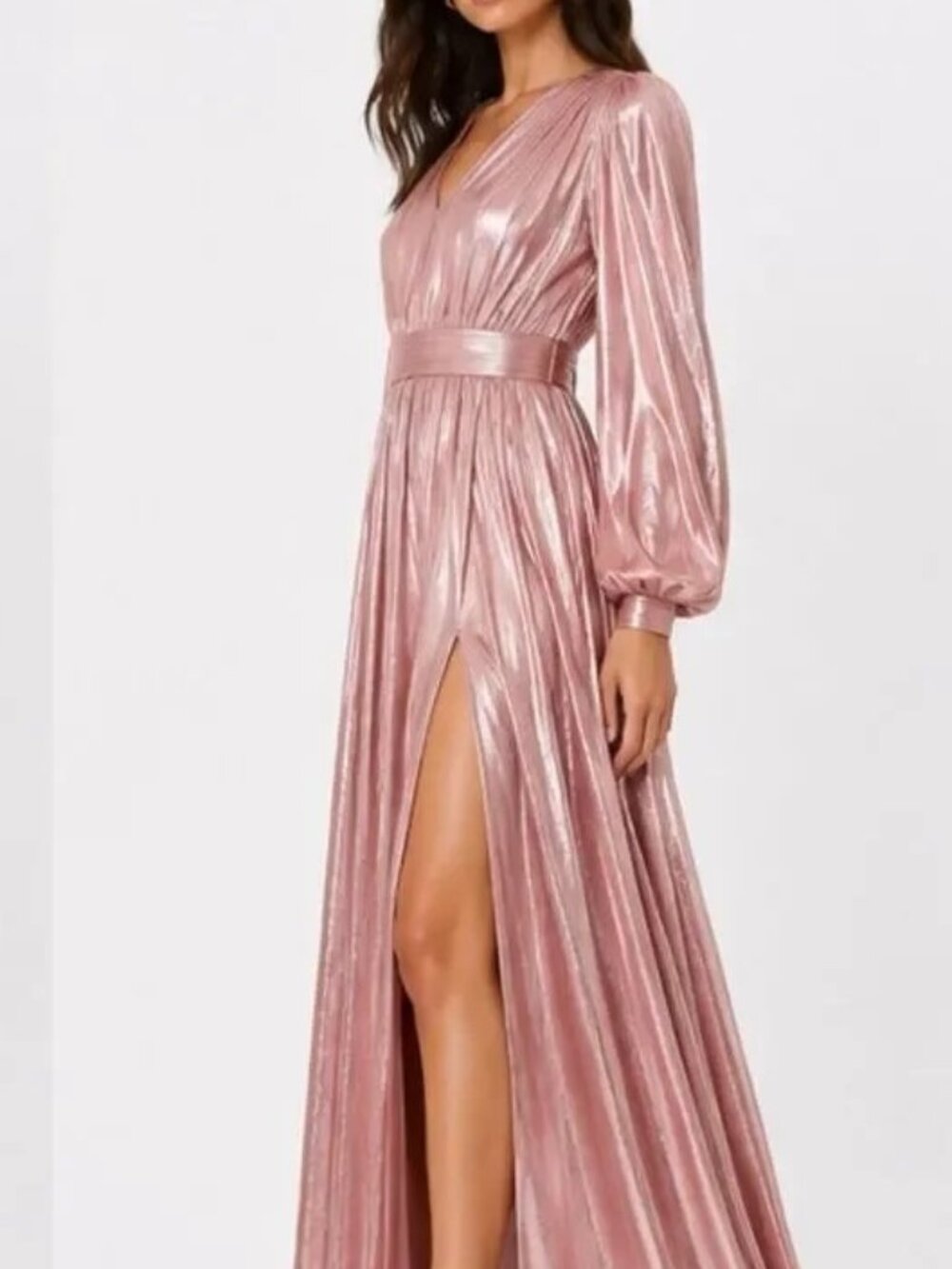 Bronx and Banco Zoe Pink Blush Metallic Lame Maxi Gown Evening Dress Size S - Picture 5 of 10
